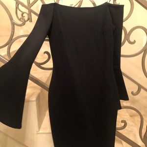 Off the shoulder long sleeve ruffle black dress